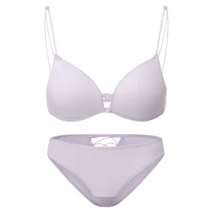 Lichtpaarse lingerie-set met voorsluiting, dunne dubbele bandjes en bijpassend slipje.