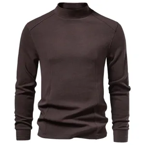 Camiseta de Hombre Cuello Semialto Manga Larga Viscosa Algodón Acrílico Elastano Color Sólido Ajuste Entallado Ropa Interior Térmica para Otoño Invierno