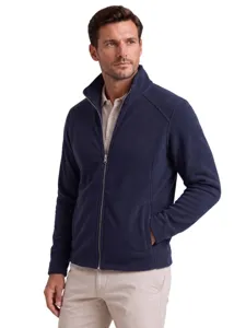 Herren Fleece-Reißverschlussjacke in Marineblau mit Stehkragen für kühlere Herbst- und Wintertage.