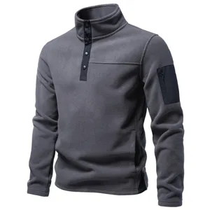 Men's fleece pullover sweatshirt outdoor mock neck tactical style cozy winter apparel grey top