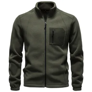 Herren Verdickt Polarfleece Stehkragen Full Zip Sweatshirt Outdoor Warm Einfarbig Jacke Top Armeegrün Dunkelgrau