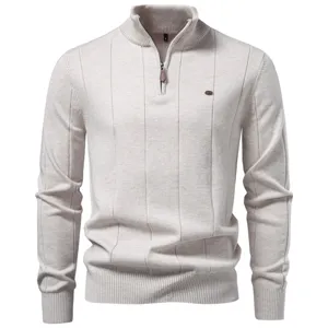 Herren Casual Baumwollmischung Viertelreißverschluss Pullover Rippstrick Stehkragen Urban Fashion Strickwaren Top