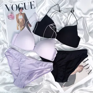 Sexy Frans bh- en slipset met sluiting aan de voorkant, comfortabele draadloze bralette.