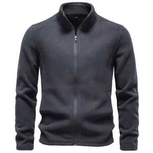 Herren dunkelgraue Fleecejacke Stehkragen Reißverschluss Winter warme Oberbekleidung
