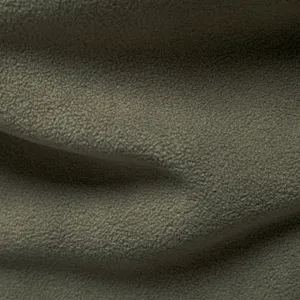 Detailed close-up view of dark green thickened fleece sweatshirt fabric texture and soft surface.