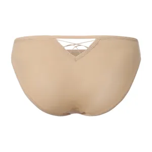 Gedetailleerd overzicht van sexy lage taille damesslip met fijne kruisbandjes op de rug.