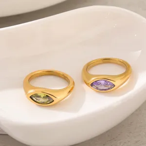 Anillos gruesos chapados en oro de 18k con piedras de colores talla marquesa joyería de mujer