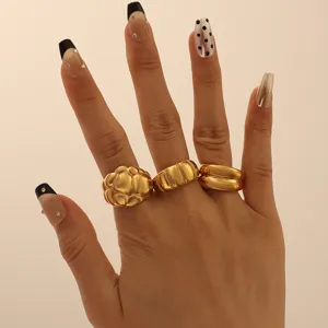 Chunky 18k gold plated statement rings set, stylish minimalist geometric design jewelry.