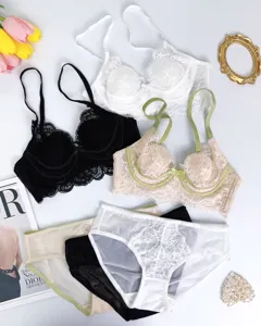 Französisches sexy Spitzen-Lingerie-Set, eleganter Push-up-BH und passender Slip.