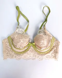 Damen Französisch Spitze Sexy BH Unterwäsche Grüne Träger Gepolstert Bequem Bralette