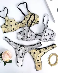 Stijlvol transparant lingerie setje met prachtige bloemdetails, elegante bh en slip.