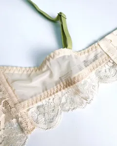 Französischer sexy Spitzen-BH Detailansicht, bequemer transparenter Mesh und florales Design.