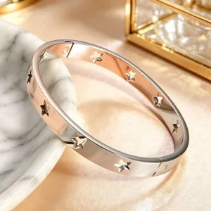 Roestvrijstalen holle sterren armband voor vrouwen, chique mode sieraden verguld 18k.