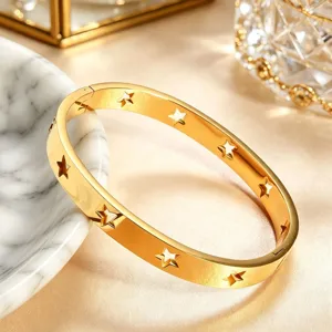 Mode Roestvrij Staal Opengewerkt Ster Armreif Voor Dames Verguld Hoogwaardige Geometrische Open Manchet Armband Cadeau