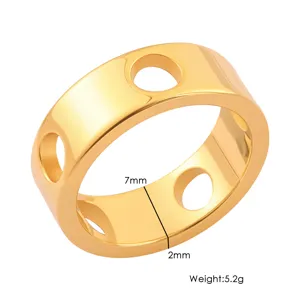 Verguld roestvrijstalen holle ring geometrische brede band modieuze sieraden voor vrouwen