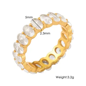Gold-plated eternity ring featuring sparkling oval cubic zirconia stones for women jewelry.