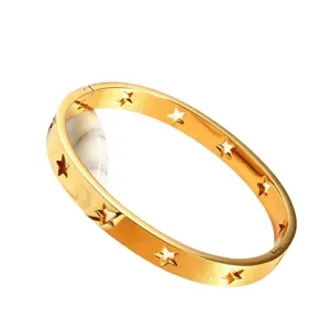 Goud Roestvrij Staal Holle Ster Bangle Armband voor Dames Mode Elegante Sieraden