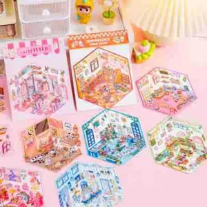 Enfants DIY autocollants de scène miniature 3D stéréo carnet maison ensemble de jouets.