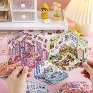Pegatinas de escena en miniatura 3D, juguetes de casa apilable DIY para niños.