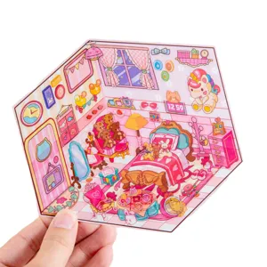 Pegatinas de escena en miniatura niños DIY manual visual 3D apilamiento paisajismo habitación.