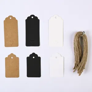 Blank paper gift tags with jute twine, assorted colors kraft black white for DIY gift labels.