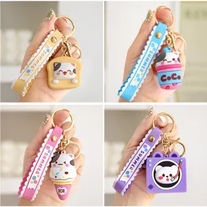 Leuke Cartoon Siliconen Sleutelhanger Dier Eten Hanger Met Polsband Tas Hangend Ornament Auto Sleutelring Cadeau