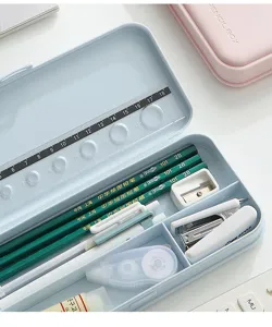 Minimalist frosted pencil case, solid color partitioned large capacity waterproof PP plastic pen box.
