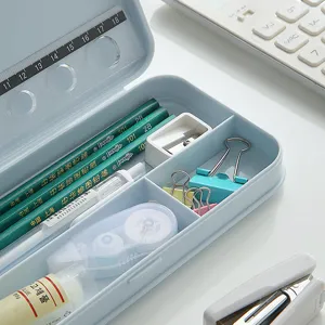 Minimalist frosted pencil case with multi-compartments, large capacity student box.