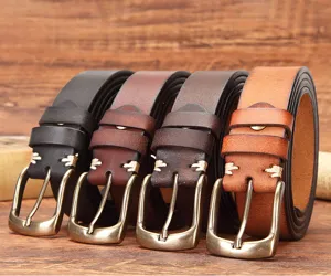 Men genuine leather belt vintage pin buckle casual handmade cowhide belt for jeans trouser