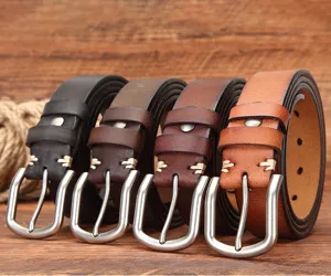 Men vintage genuine leather belt casual cowhide strap with pin buckle for classic jeans
