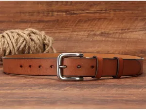 Retro heren echt lederen riem met metalen gesp casual vintage rundleder heupriem