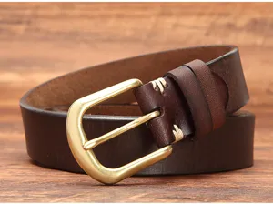 Cintura in vera pelle uomo con fibbia ottone retro cucita a mano vintage stile cowhide