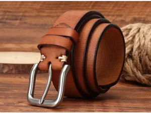 Vintage echt lederen herenriem retro koeienhuid broekriem voor casual kleding met metalen gesp