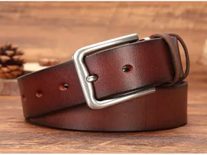 Herren Echtleder Gürtel im Retro-Stil mit Metallschnalle, lässiger Rindsleder Hosengürtel Alltag.