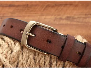 Men's vintage genuine leather belt with classic pin buckle casual daily wear detail