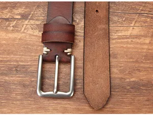 Vintage Echtleder Herren Gürtel lässig braun Rindsleder Taillengürtel mit Metallschnalle.