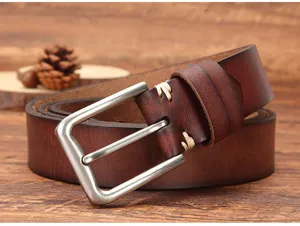 Echtes leder herren gurt vintage freizeit rindsleder gürtel metall schnalle hose