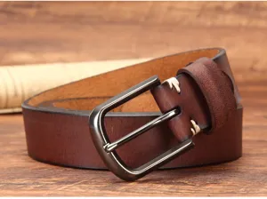 Men vintage top layer cowhide leather belt casual fashion jeans belt with metal buckle