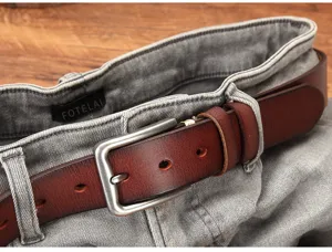 Herren Freizeit Echtleder Gürtel mit Retro Metall Dornschließe für klassischen Vintage Alltag.