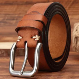 Heren Echte Lederen Riem Retro Casual Vintage Rundleer Jeans Riem Met Metalen Dornschnalle Stijlvolle Business Broekriem