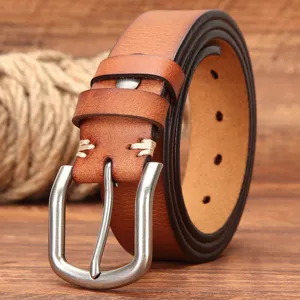Men's Genuine Top Layer Cowhide Leather Retro Pin Buckle Belt Casual Fashion Business Jeans Waist Strap
