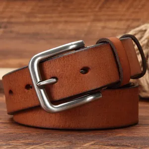 Heren retro echt lederen riem met doornsluiting casual rundleer jeans riem hoofdfoto