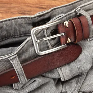 Herren Echtleder Gürtel Freizeit Amerikanischer Stil Rindsleder Taillengürtel Vintage 110cm