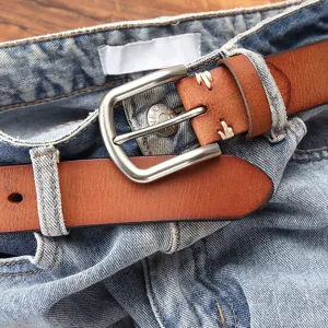 Men's genuine leather retro pin buckle belt, handmade casual vintage cowhide belt for jeans.