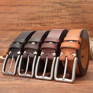 Herren Echtleder Freizeitgürtel mit Metall-Dornschnalle vintage Rindsleder Hosen Gürtel