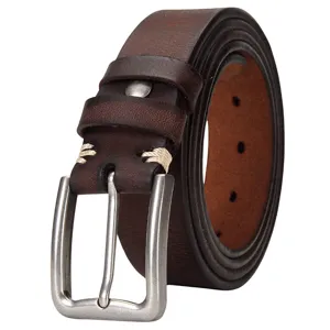 Herren Echtleder Gürtel Vintage Freizeit Rindsleder Taillengürtel mit Metall Dornschließe braun
