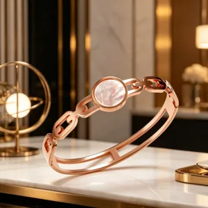 Rose gold titanium steel bracelet with white mother of pearl and chain link design women jewelry
