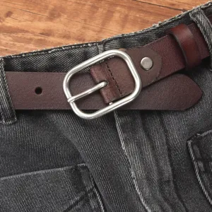 Cinturon de cuero genuino vintage para mujer con hebilla metalica pantalla principal