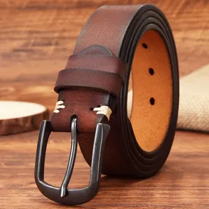 Men's Genuine Leather Belt Vintage Casual Cowhide Belt With Solid Metal Pin Buckle For Jeans
