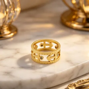 Exquisite 18k gold plated hollow ring, trendy minimalist stainless steel geometric band jewelry.